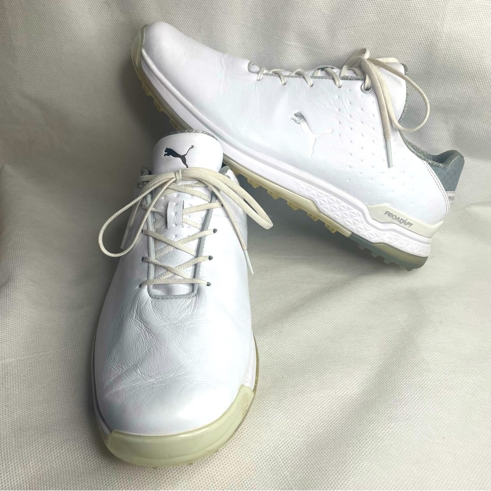 Puma Ignite ProAdapt Alphacat Golf Shoes Mens Size US 9.5 White Leather Silver
